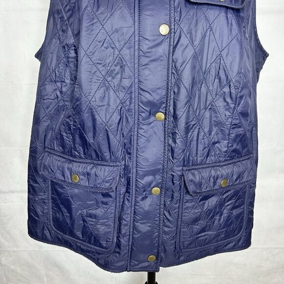 Talbots Woman 1X Navy Quilted Puffer Vest Full Zipper with Snap Cover Nylon - Picture 3 of 9